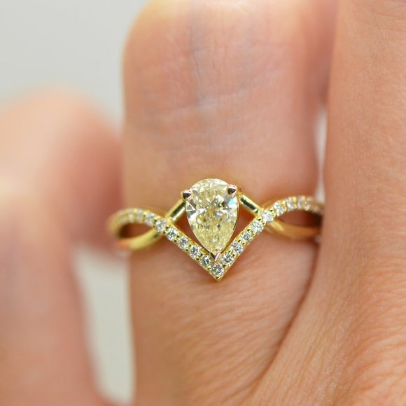 Infinity Split Shank 0.83Ct Natural Pear Diamond Engagement Ring 14K Yellow Gold - Picture 6 of 11